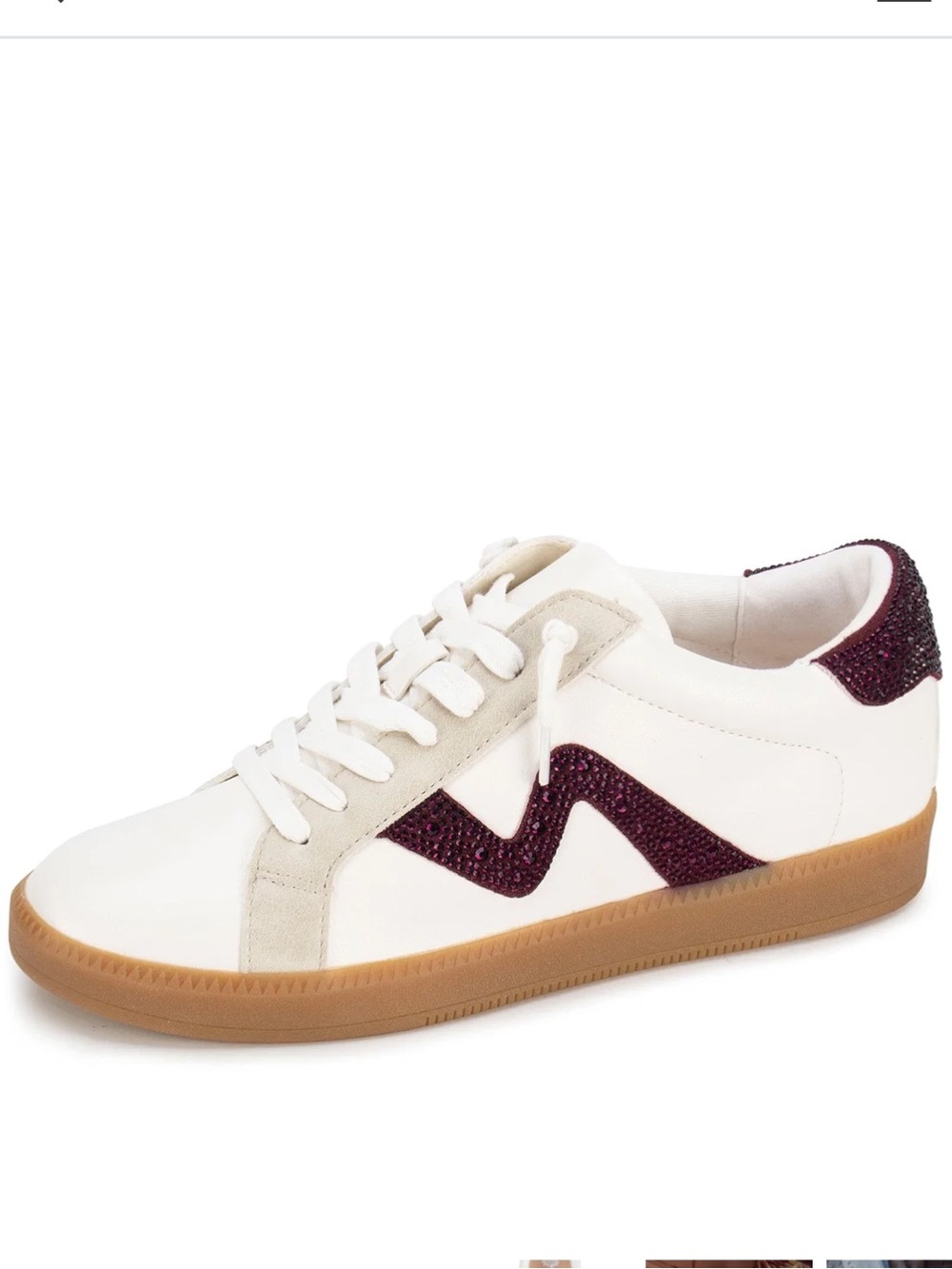 NEW Yellowbox Ziti White Sneakers with Burgundy Stones Accent and Gum Sole 7.5